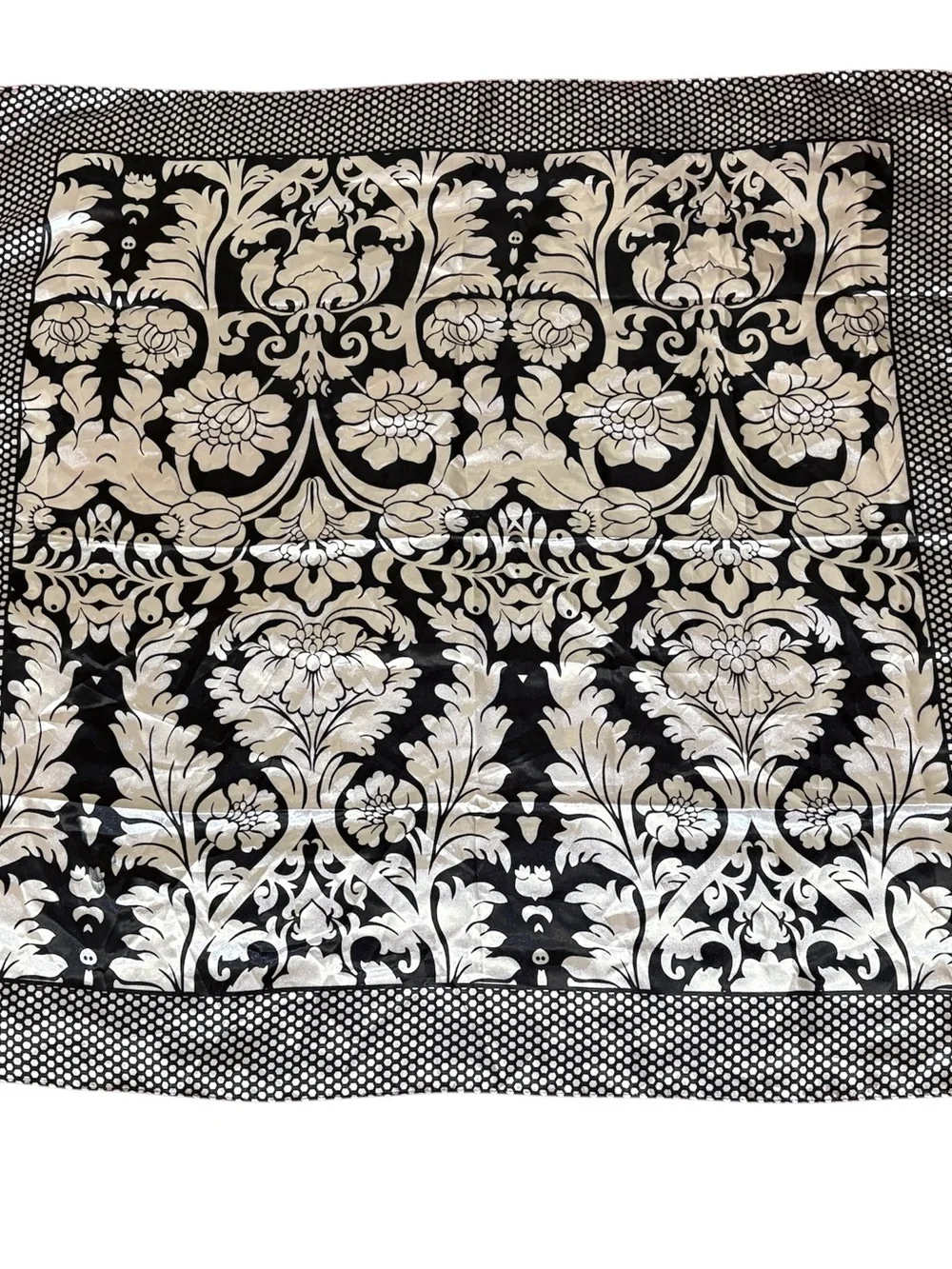 MOSI Satin Like Scarf Black & Cream Floral Damask‎ Print